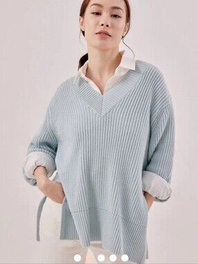 Love, Bonito Maddie Oversized Blue V Neck Jumper in Dust Blue, S